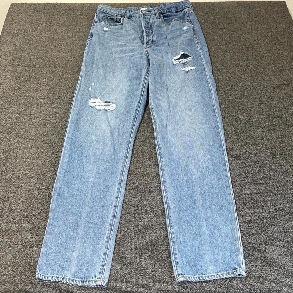 Old Navy Sky-Hi Straight Jeans Women 12T Blue Denim Distressed Stretch High Rise